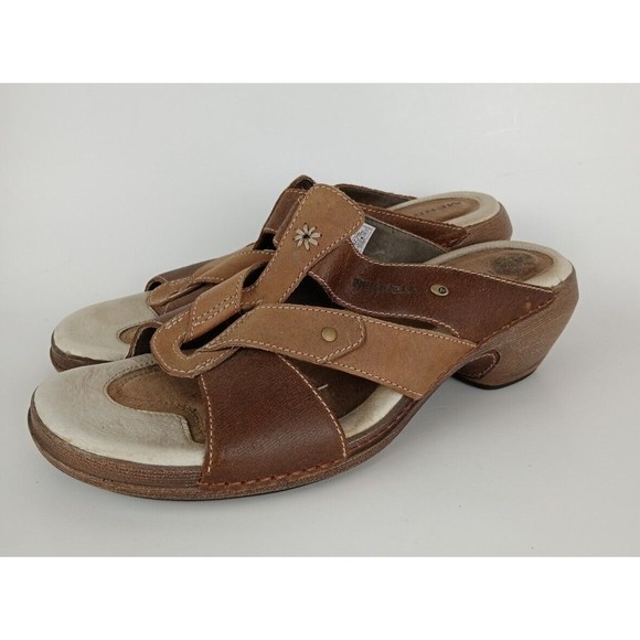 Merrell Brown Leather Sandals Heels Slip Ons Luxe Slide Mink Womens Size 8 - Picture 2 of 8